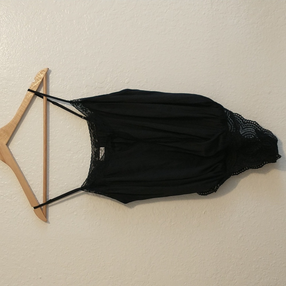 Free People Black Keyhole Front Lace Bodysuit Size S